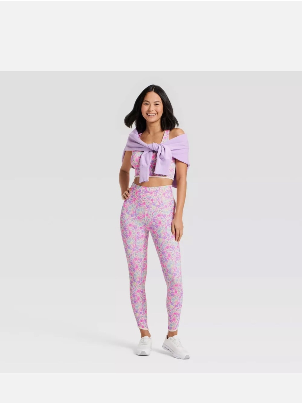 JoyLab Lilac and Pink Floral High-Rise Leggings